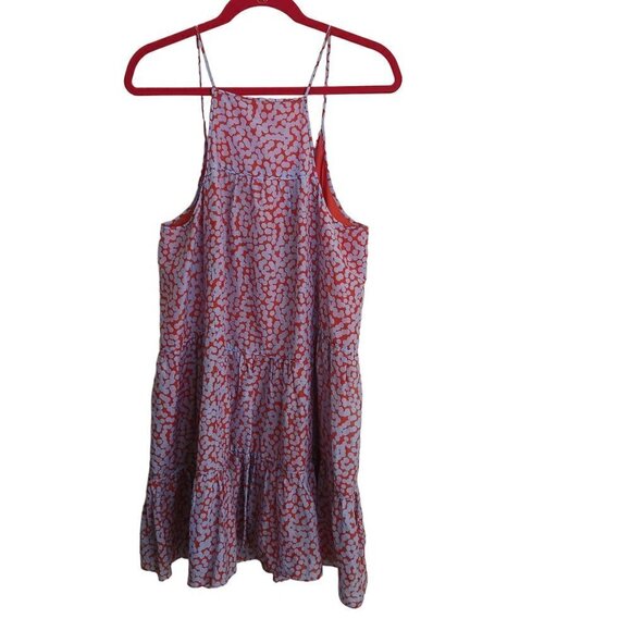 Diane Von Furstenberg Silk Red Blue Pattern Spaghetti Strap Flounce Dress Size M - Picture 2 of 5